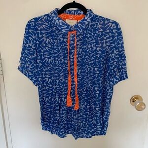 Maeve Blue and Orange Floral Blouse Anthropologie Size 8